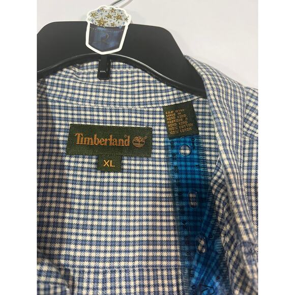 Timberland Men's Short Sleeved Button Down Blue White Plaid Shirt Size XL - Picture 4 of 6